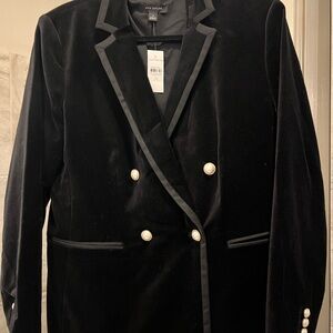 Ann Taylor Black Velvet Blazer with Satin Trim & Pearl Buttons